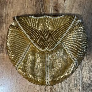 Vintage Gold seed bead purse satin rope strap expert level seamstress Hong Kong